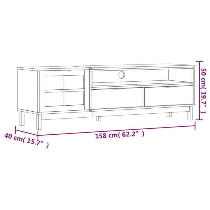 Tv-Meubel Met Glazen Deur Flam 158X40X50 Cm Massief Grenenhout