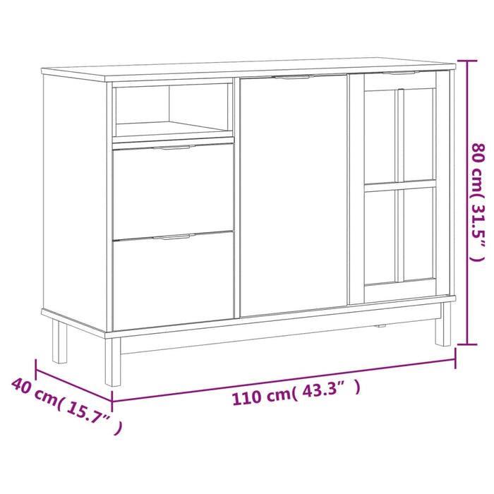 Dressoir Met Glazen Deuren Flam 110X40X80 Cm Massief Grenenhout Goud En Wit