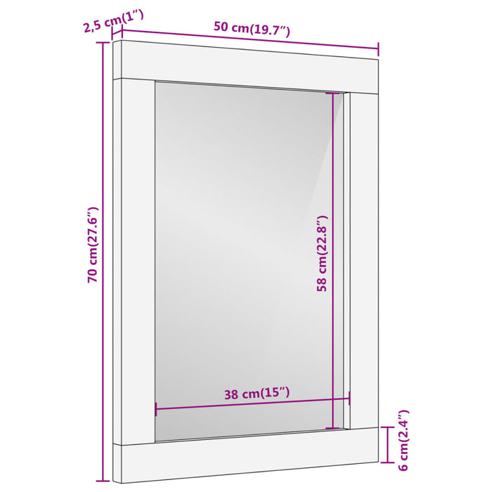 Badkamerspiegel 50X70X2,5 Cm Massief Mangohout En Glas