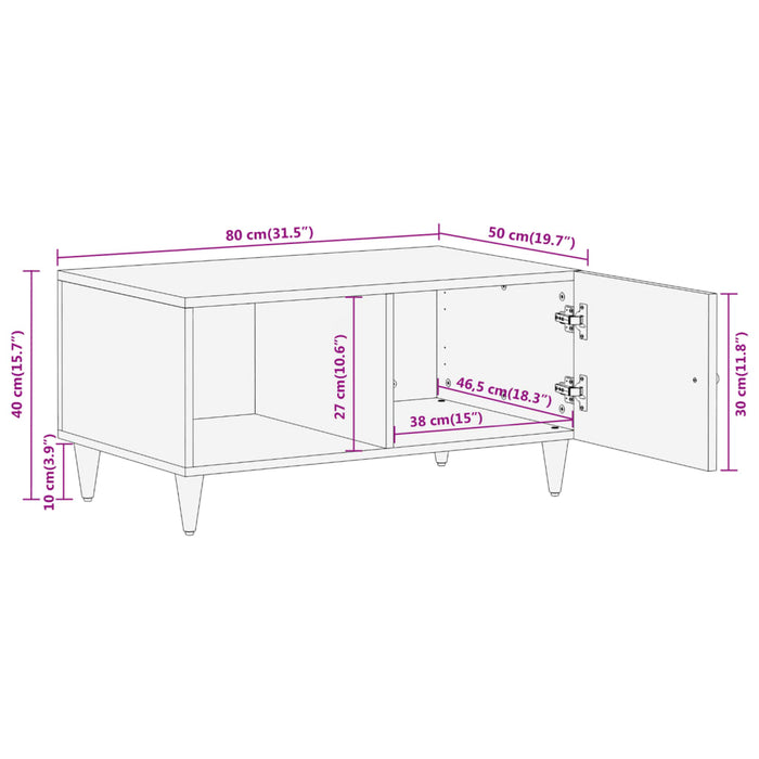 Salontafel 80X50X40 Cm Massief Mangohout