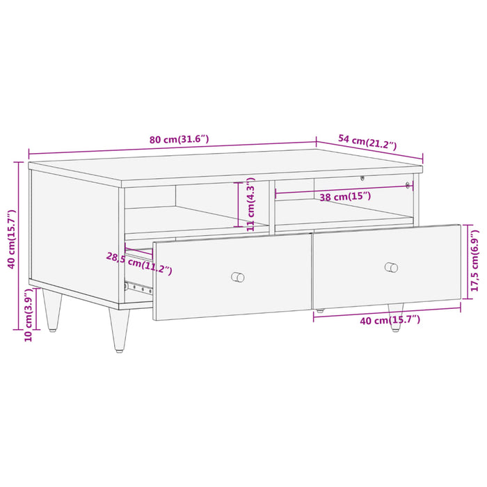 Salontafel 80X54X40 Cm Massief Mangohout