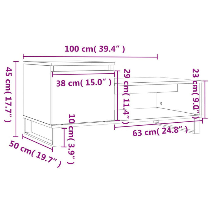 Salontafel 100X50X45 Cm Bewerkt Hout Hoogglans Wit