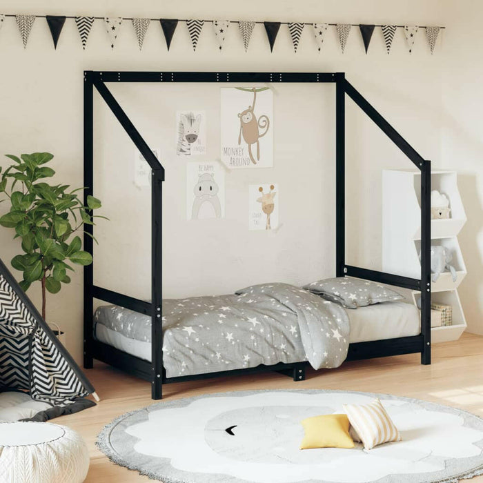 Kinderbedframe 80X200 Cm Massief Grenenhout Zwart