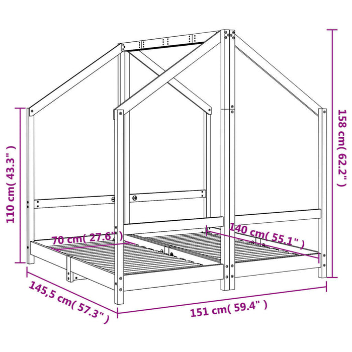 Kinderbedframe 2X(70X140) Cm Massief Grenenhout Zwart