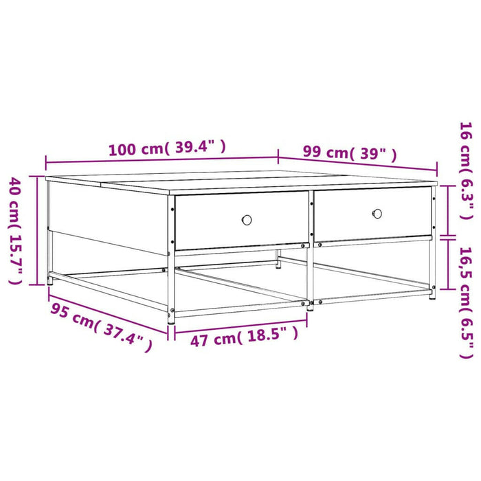 Salontafel 100X99X40 Cm Bewerkt Hout Gerookt Eikenkleurig