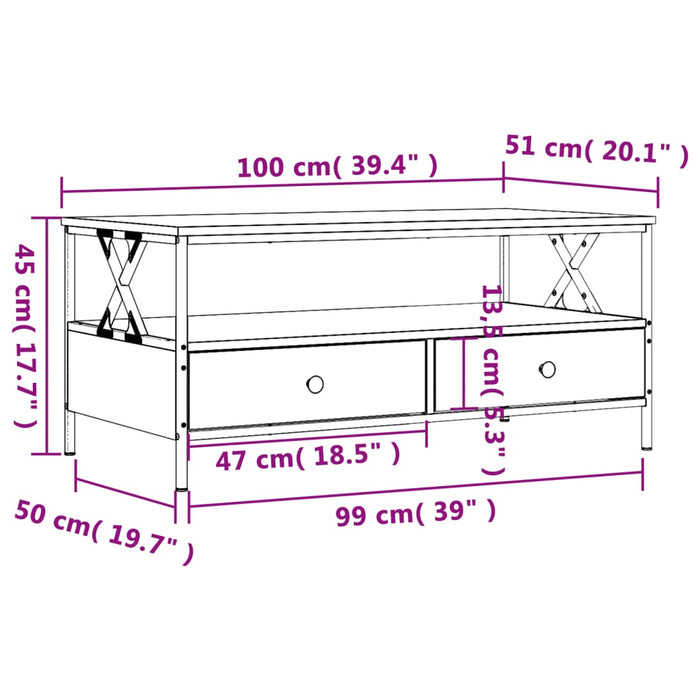 Salontafel 100X51X45 Cm Bewerkt Hout Bruin Eikenkleur