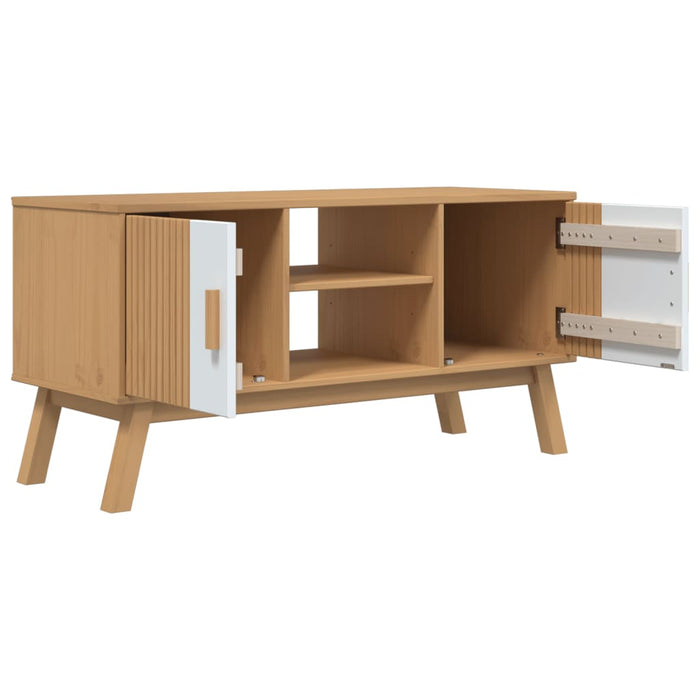 Tv-Meubel Olden 114X43X57 Cm Massief Grenenhout Wit En Bruin