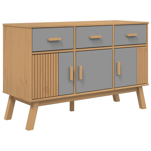 Dressoir Olden 114X43X73,5 Cm Massief Grenenhout Grijs En Bruin Grijs En Wit