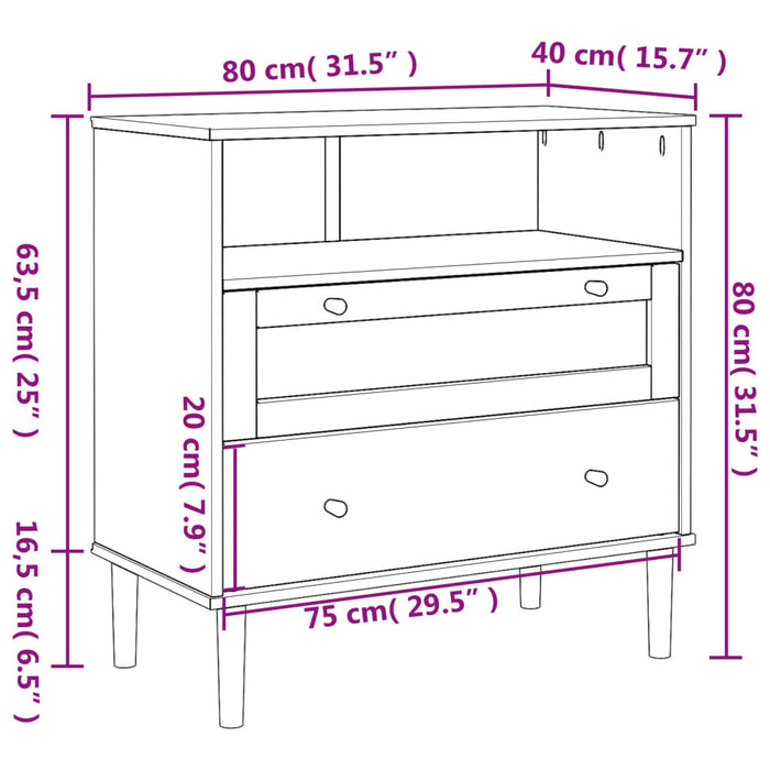 Dressoir Senja Rattan-Look 80X40X80 Cm Massief Grenenhout