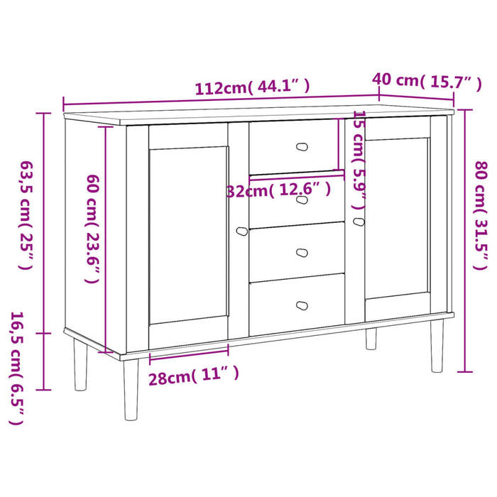 Dressoir Senja Rattan-Look 2X40X80 Cm Grenenhout