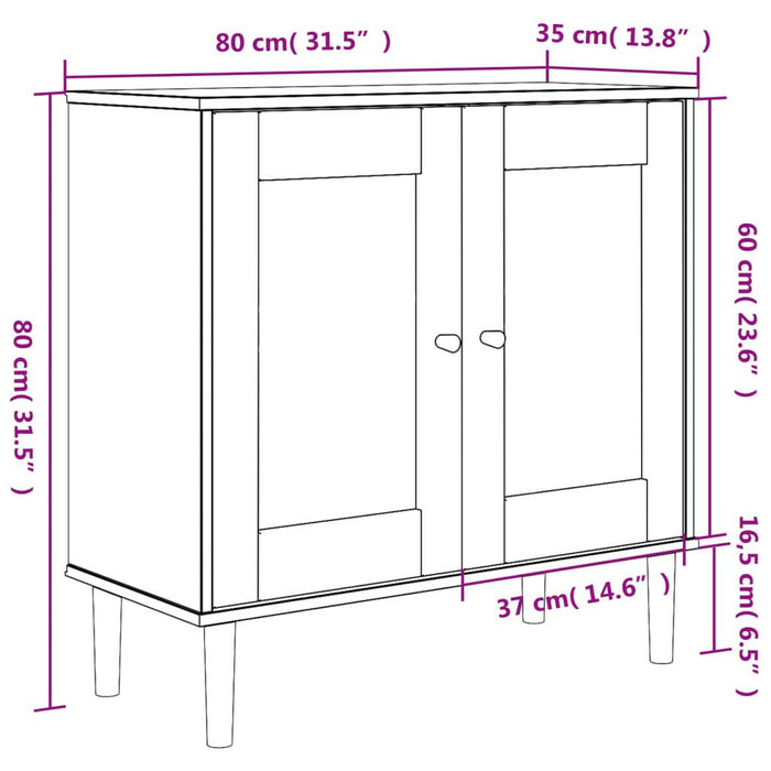 Dressoir Senja 80X35X80 Cm Rattan Look Massief Grenenhout Zwart