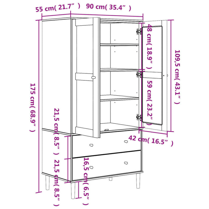 Kledingkast Senja 90X55X175 Cm Rattan Look Grenenhout Zwart