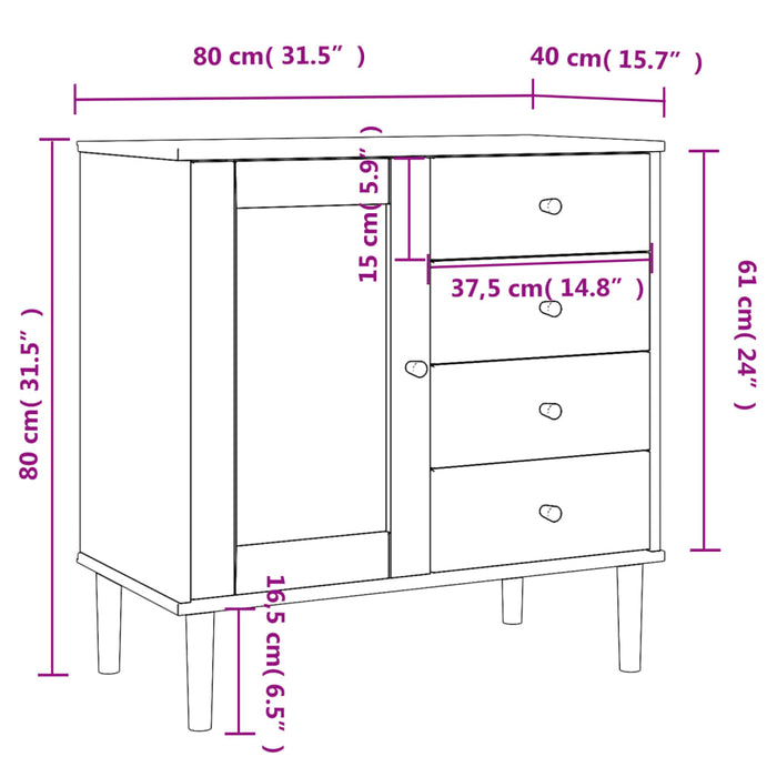 Dressoir Senja 80X40X80 Cm Rattan Look Massief Grenenhout