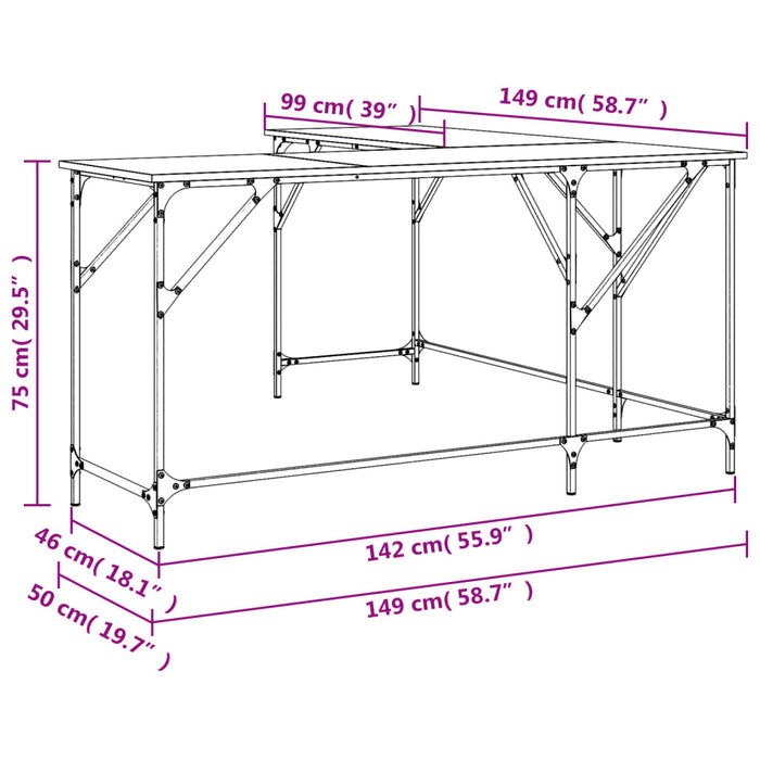 Bureau 149X149X75 Cm Bewerkt Hout Kleurig