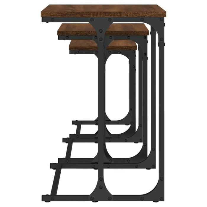 3-Delige Tafeltjesset Bewerkt Hout Bruin Eikenkleur