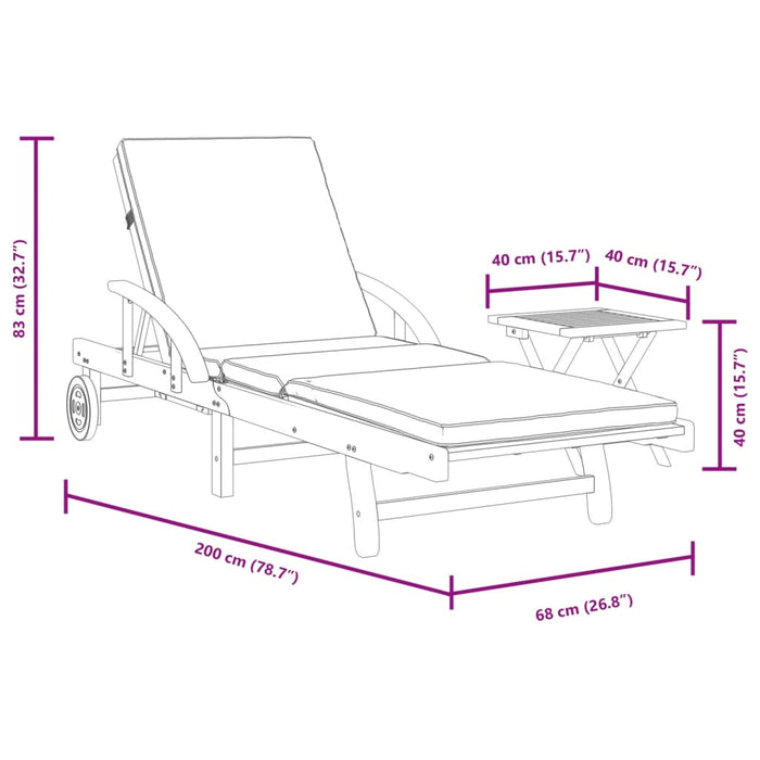 Ligbed Met Kussen En Tafel Massief Acaciahout