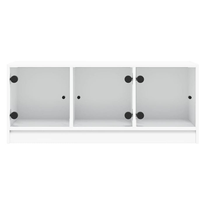 Tv-Meubel Met Glazen Deuren 102X37X42 Cm Wit