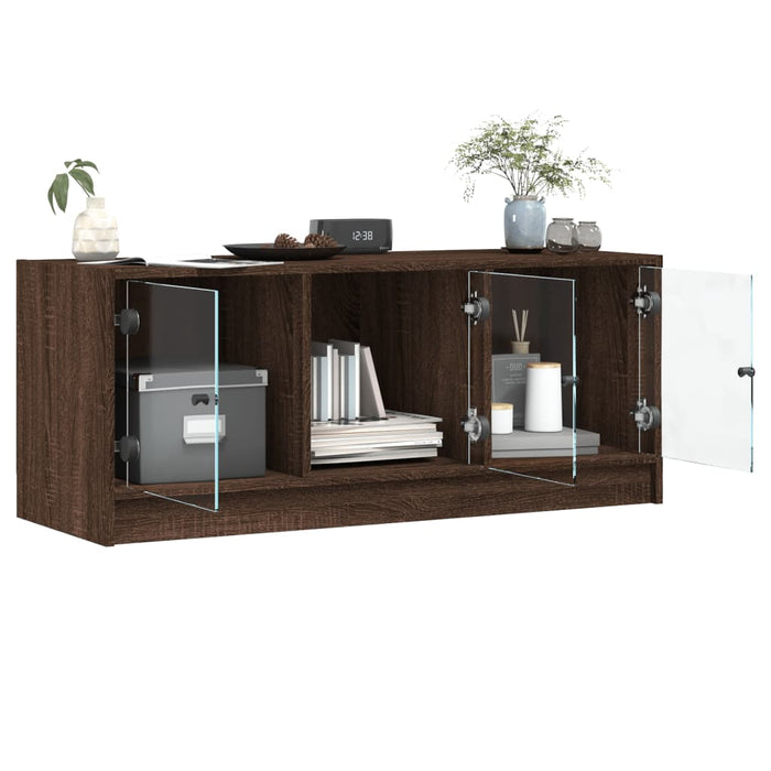 Tv-Meubel Met Glazen Deuren 102X37X42 Cm Bruineikenkleurig