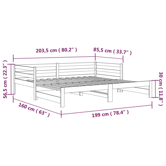 Slaapbank Met Onderschuifbed 80X200 Cm Massief Grenenhout