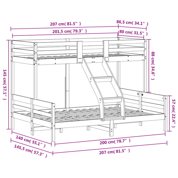 Stapelbed Massief Grenenhout 80X200/140X200 Cm