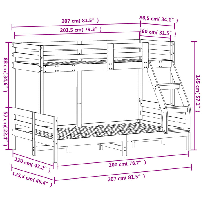 Stapelbed Massief Grenenhout 80X200/120X200 Cm