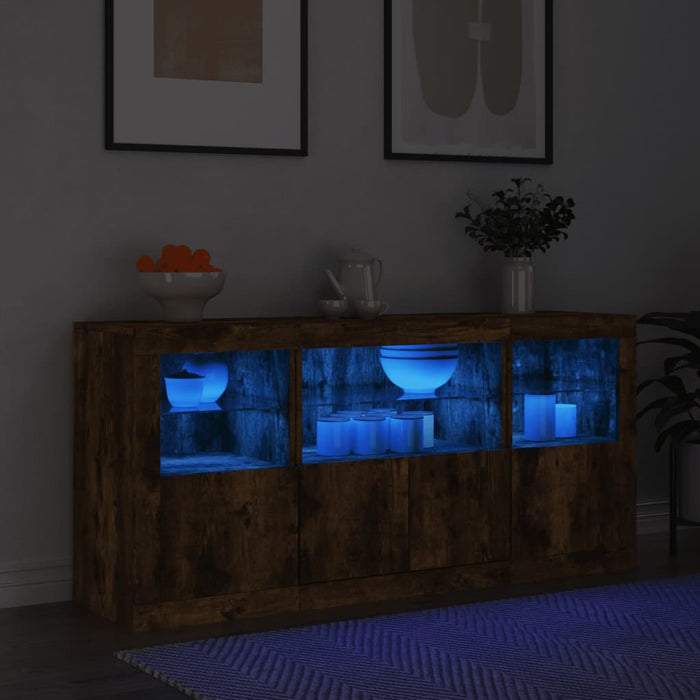 Dressoir Met Led-Verlichting 142,5X37X67 Cm Bruineikenkleurig