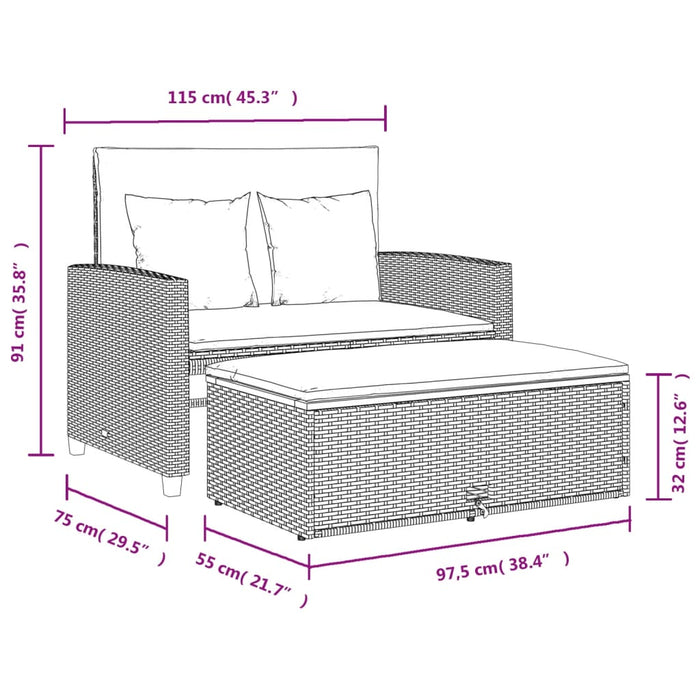 Tuinbank 2-Zits Met Kussens Poly Rattan En Acaciahout Beige