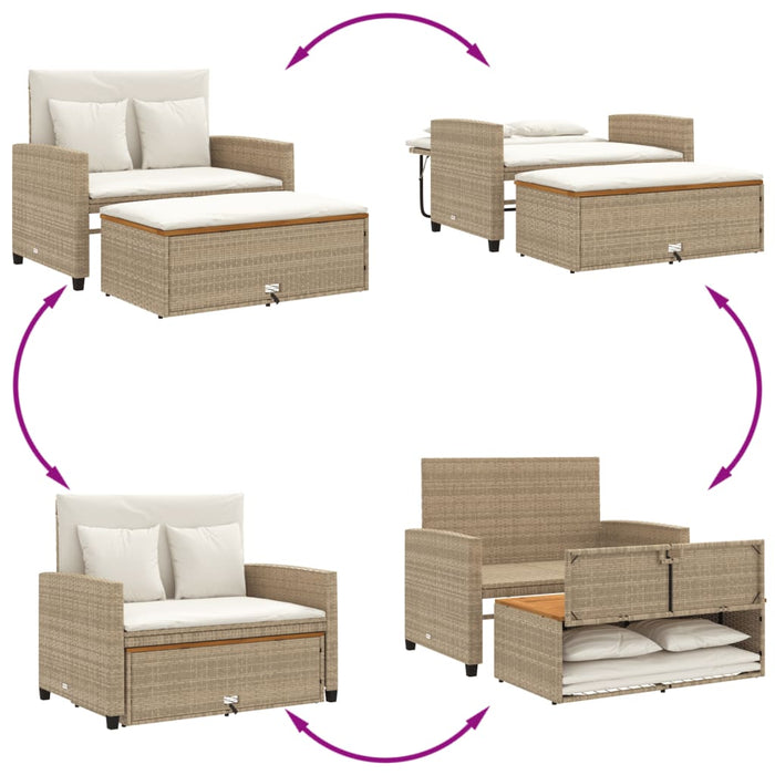 Tuinbank 2-Zits Met Kussens Poly Rattan En Acaciahout Beige