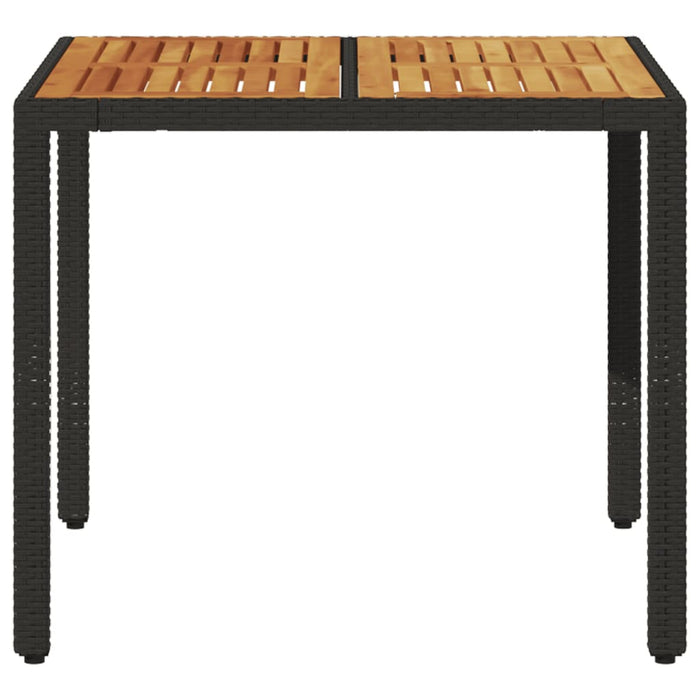 Tuintafel Met Acaciahouten Blad 90X90X75 Cm Poly Rattan Zwart