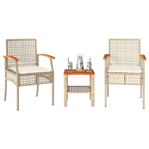 3-Delige Bistroset Met Kussens Poly Rattan En Acaciahout Beige Grijs