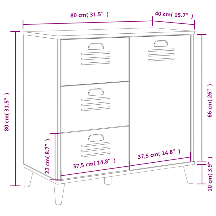 Dressoir Viken 80X40X80 Cm Massief Grenenhout Grijs