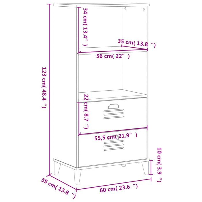 Boekenkast Viken 60X35X123 Cm Massief Grenenhout Antracietgrijs