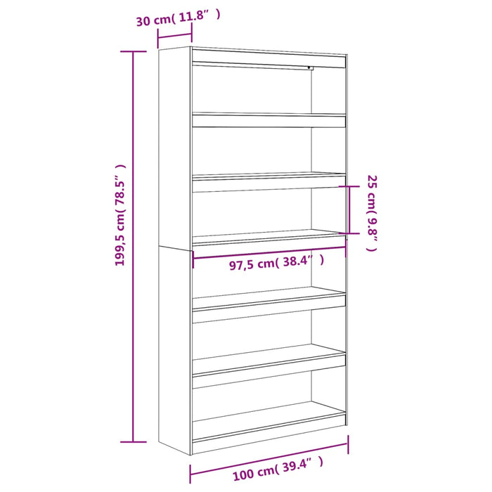 Boekenkast / Kamerscherm 100X30X199,5 Cm Massief Grenenhout