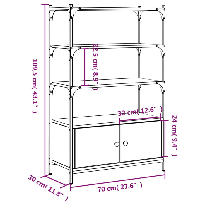 Boekenkast 3-Laags 70X30X09,5 Cm Bewerkt Hout Bruineikenkleur