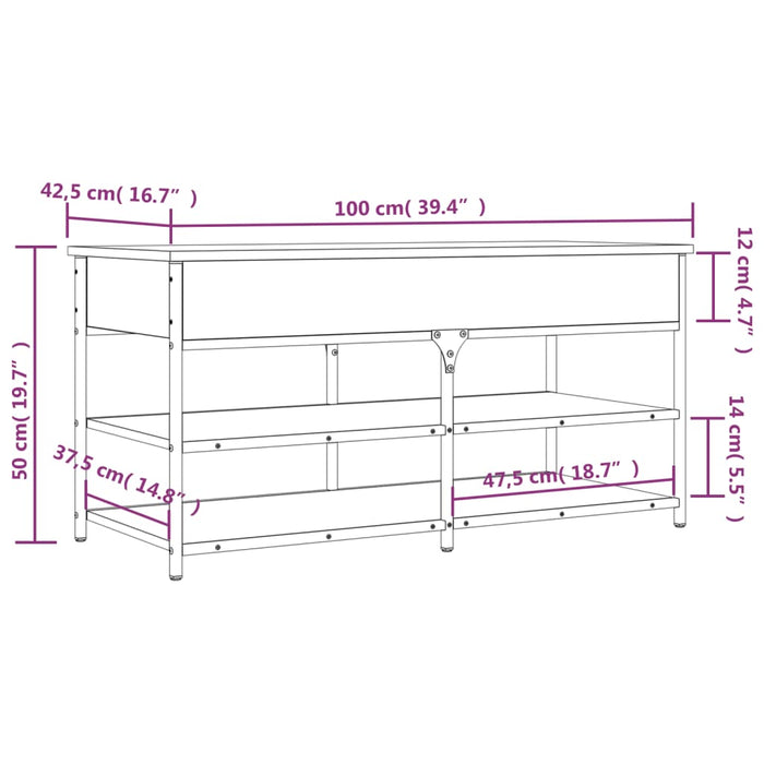 Schoenenbankje 100X42,5X50 Cm Bewerkt Hout Bruineikenkleurig