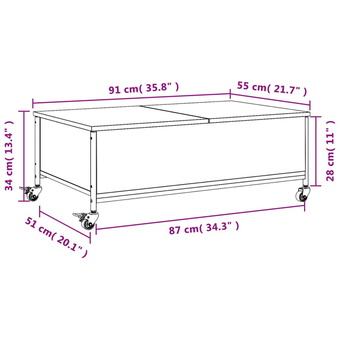 Salontafel Met Wielen 91X55X34 Cm Bewerkt Hout