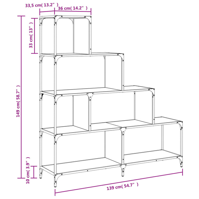 Boekenkast 4-Laags 139X33,5X149 Cm Bewerkt Hout