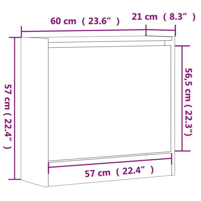 Schoenenkast 60X21X57 Cm Bewerkt Hout Grijs Sonoma Eikenkleurig Grijs Sonoma