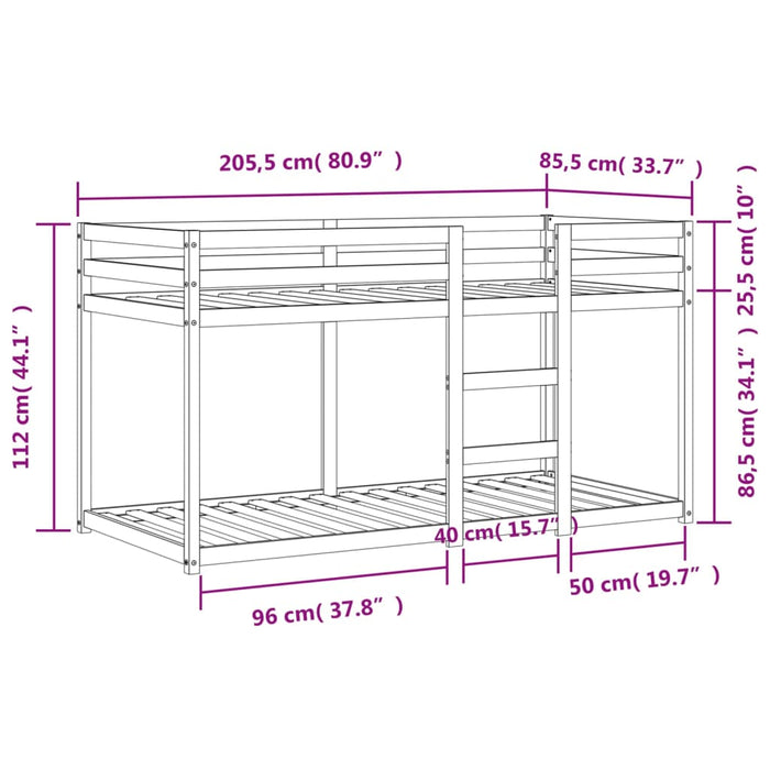 Stapelbed Massief Grenenhout Wasbruin 80X200 Cm