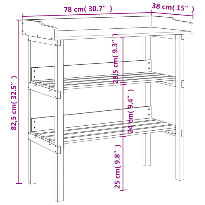 Plantentafel Met Schappen 78X38X82,5 Cm Vurenhout