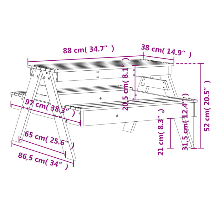 Picknicktafel Voor Kinderen 88X97X52 Cm Grenenhout