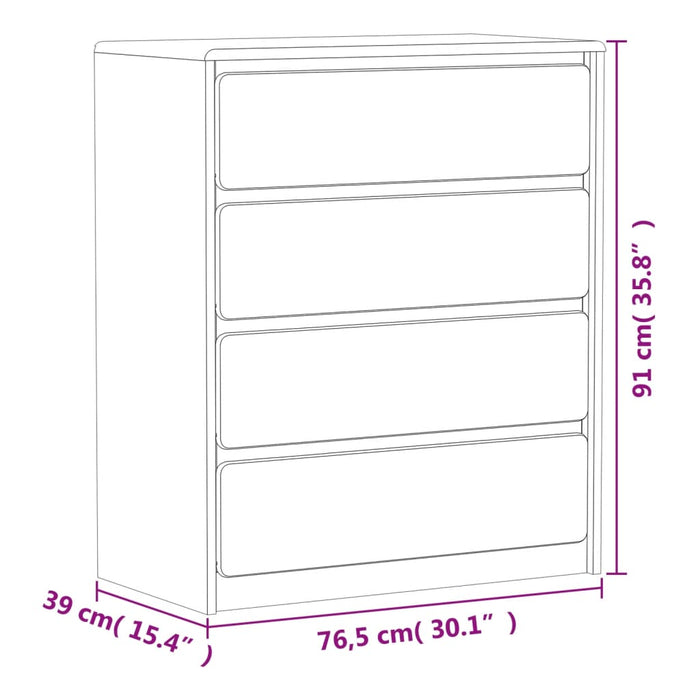 Ladekast Sauda 76,5X39X91 Cm Massief Grenenhout Eikenkleurig