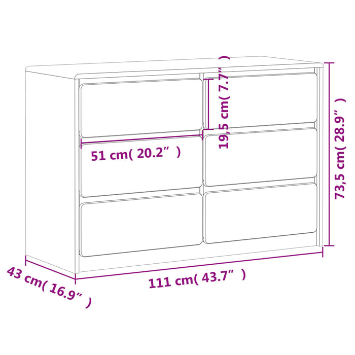 Ladekast Sauda 111X43X73,5 Cm Massief Grenenhout Eikenkleurig