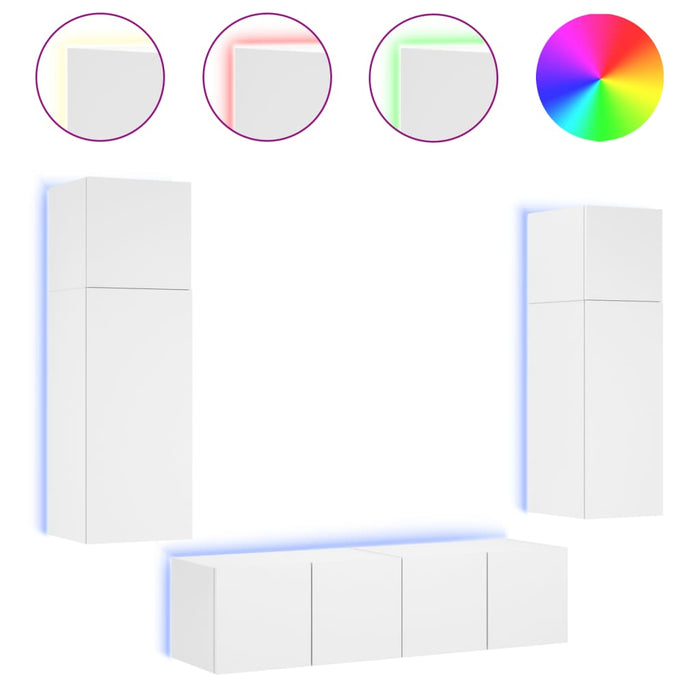 6-Delige Tv-Wandmeubelset Met Led-Verlichting Bewerkt Hout