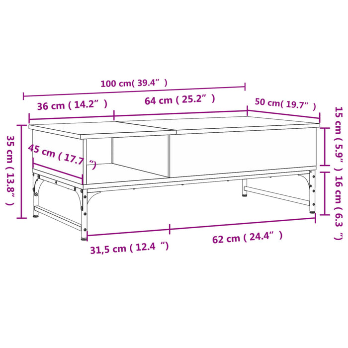 Salontafel 100X50X35 Cm Bewerkt Hout En Metaal Bruin Eikenkleur