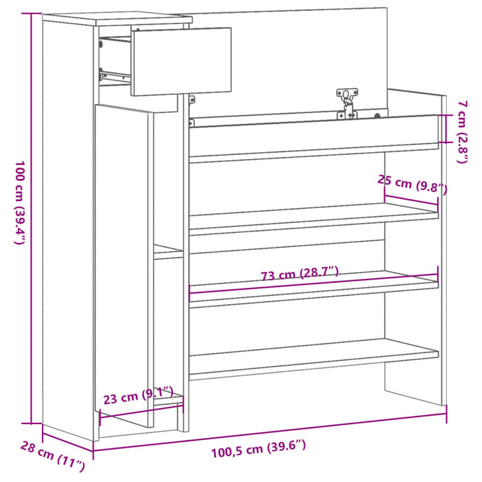 Schoenenkast 100,5X28X100 Cm Bewerkt Hout Eiken