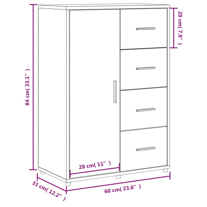 Dressoir 60X31X84 Cm Bewerkt Hout Eikenkleurig