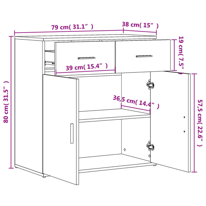 Dressoir 79X38X80 Cm Bewerkt Hout Kleurig