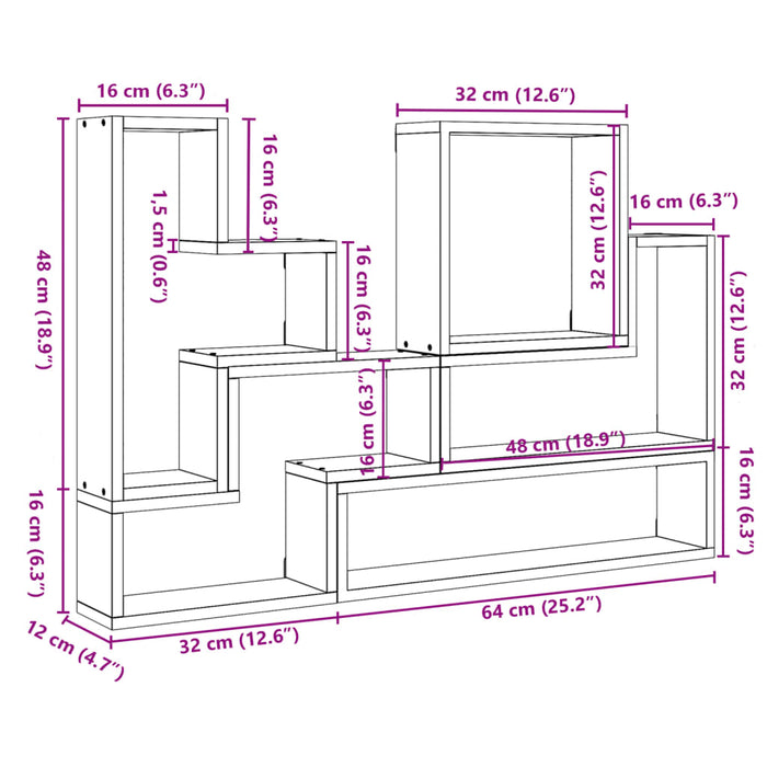 Wandschap 96X12X64 Cm Bewerkt Hout Kleurig