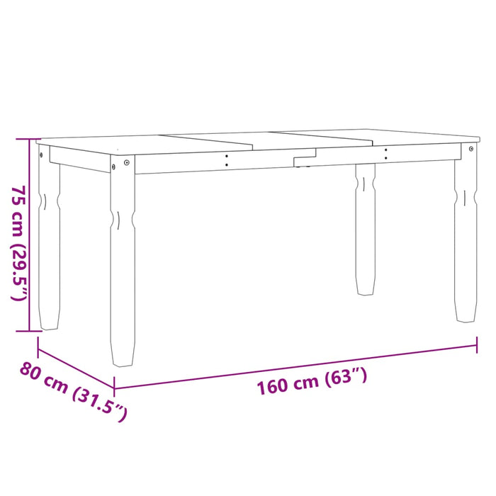 Eettafel Corona 160X80X75 Cm Massief Grenenhout